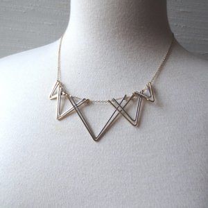 Geometric Silver and Gold Tone Interesting Triangle Necklace with Extender